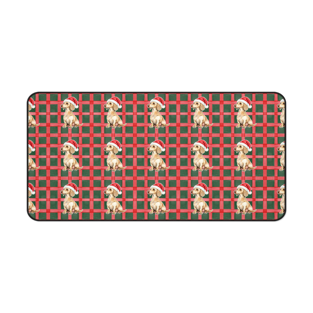 Dachshund Christmas Desk Mat, Red Green Plaid, Santa Dog Desk Pad