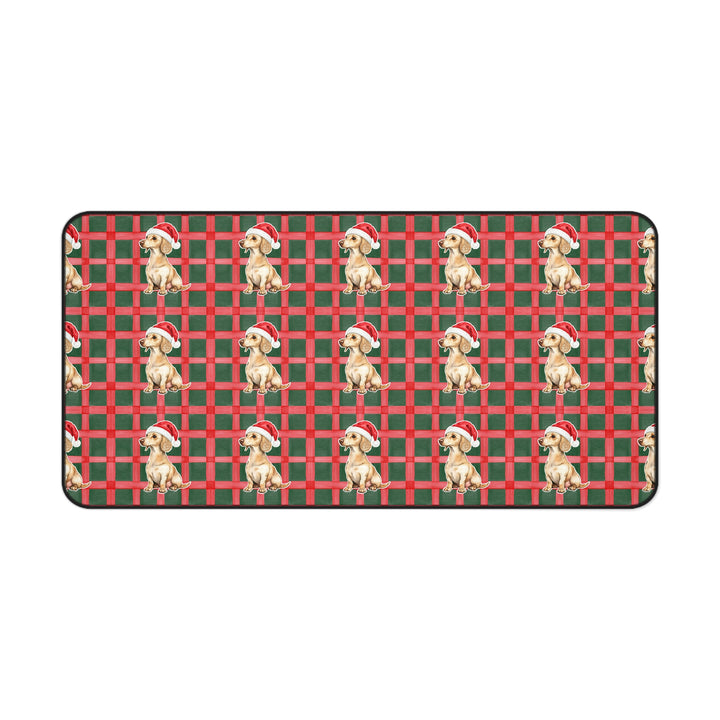 Dachshund Christmas Desk Mat, Red Green Plaid, Santa Dog Desk Pad