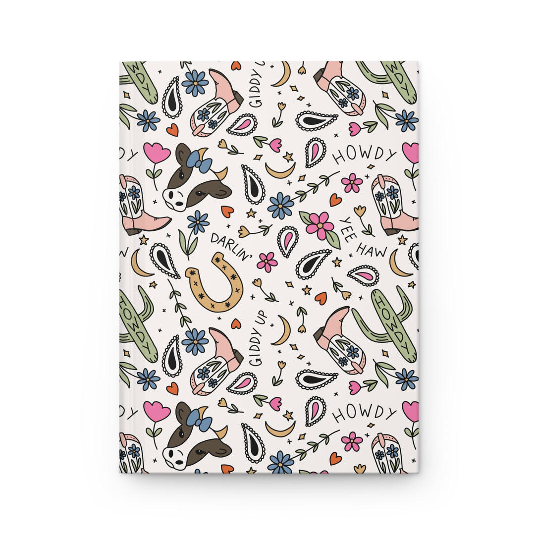Western Cowgirl Hardcover Notebook, Pink Cowboy Boots and Howdy Lined Journal, Country Girl Gift