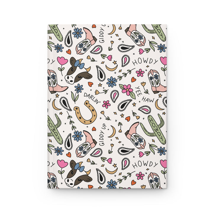 Western Cowgirl Hardcover Notebook, Pink Cowboy Boots and Howdy Lined Journal, Country Girl Gift