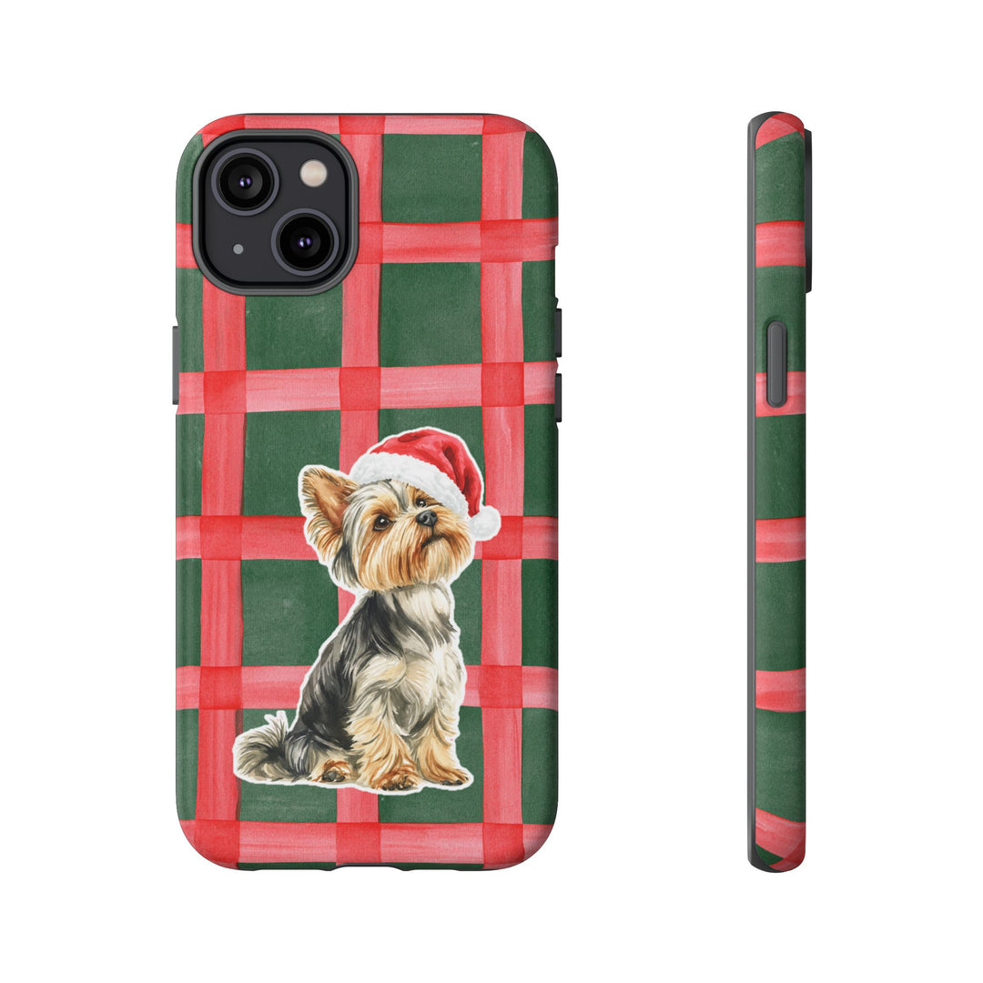 Yorkshire Terrier Christmas Tough iPhone Case, Red Green Plaid, Santa Dog Phone Cover