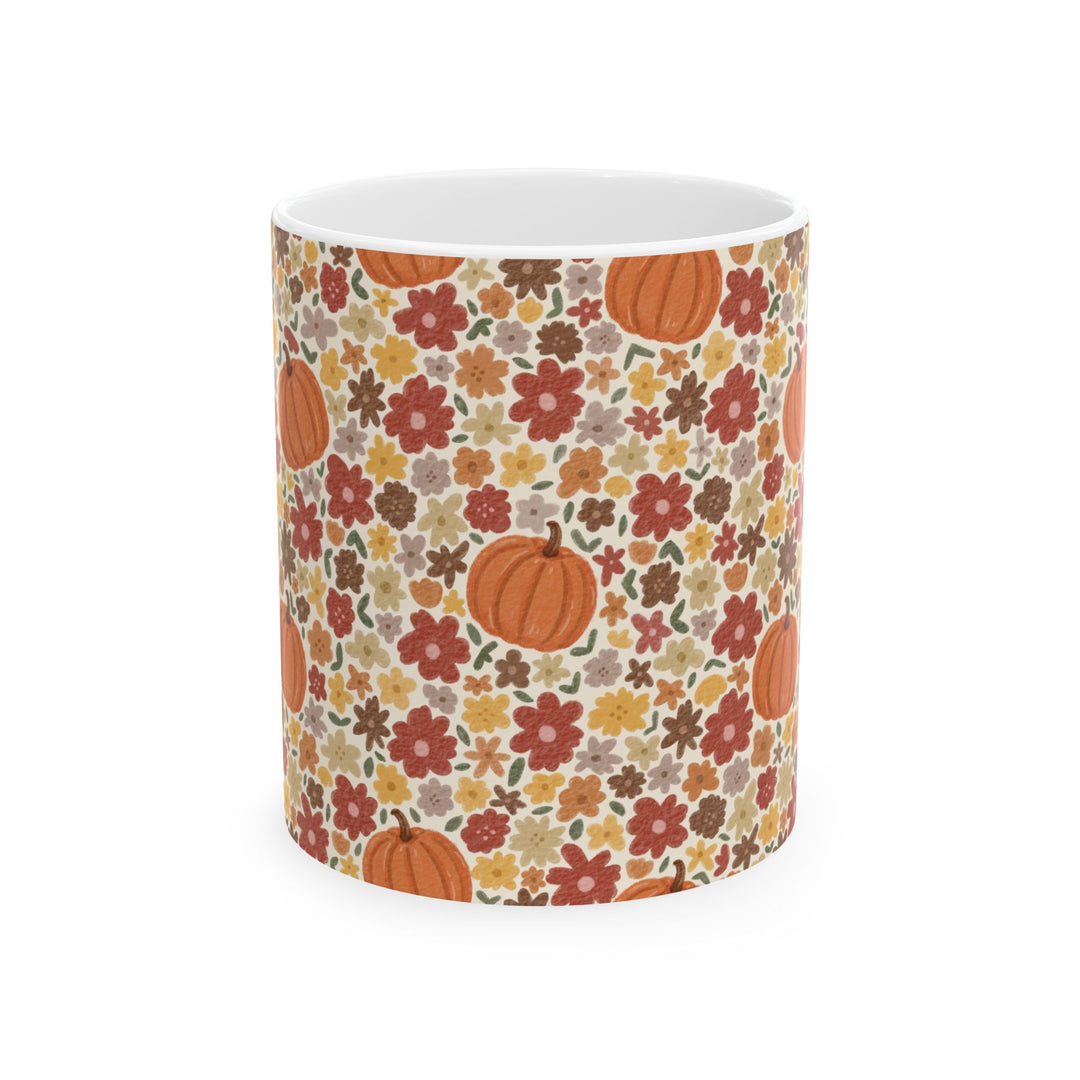 Fall Floral Pumpkin Ceramic Mug, Autumn Flower Coffee Cup, Cozy Cottage Thanksgiving Gift, 11oz and 15oz