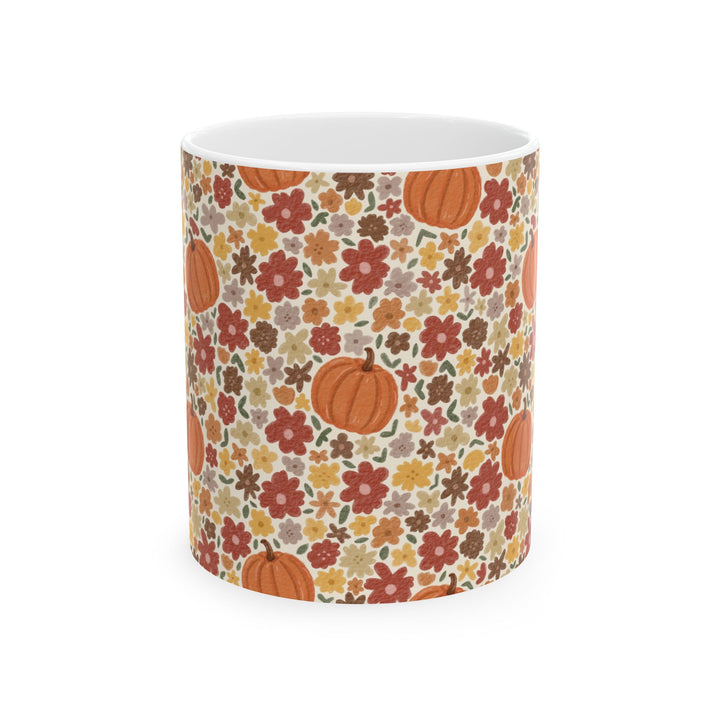 Fall Floral Pumpkin Ceramic Mug, Autumn Flower Coffee Cup, Cozy Cottage Thanksgiving Gift, 11oz and 15oz