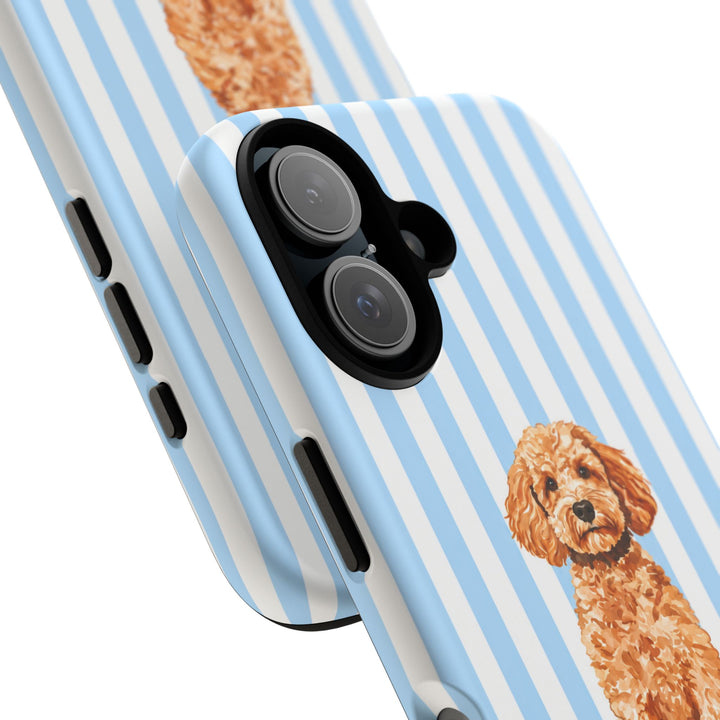 Goldendoodle iPhone Case, Blue Stripe Tough Phone Cover, Doodle Mom Gift