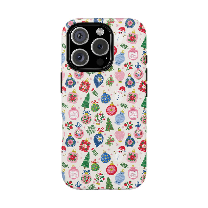 Colorful Christmas Ornament Tough iPhone Case, Pink Blue Holiday Bauble Phone Cover, Matte or Glossy