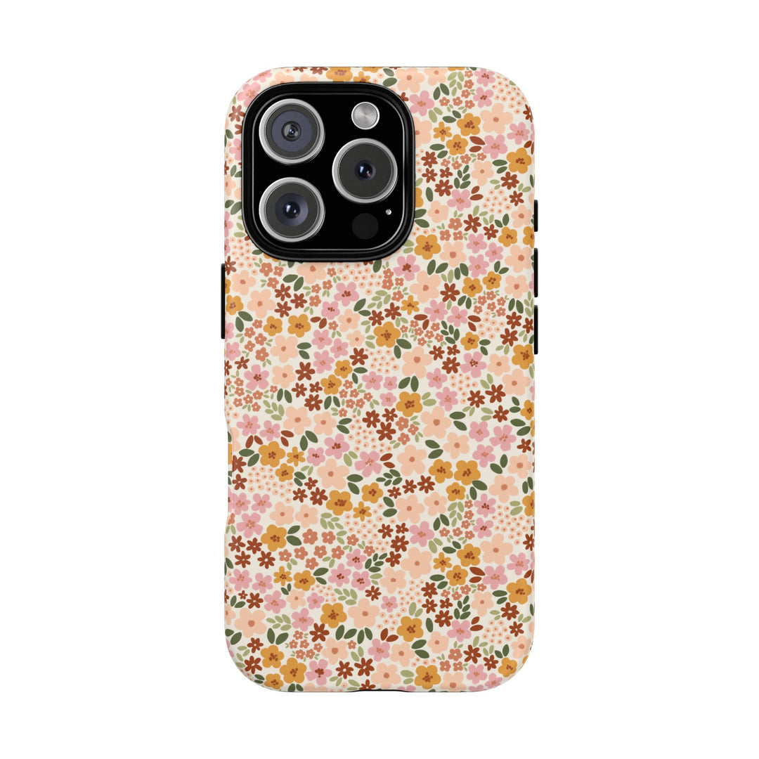 Retro Fall Floral Tough iPhone Case, Autumn Flower Phone Cover, Matte or Glossy