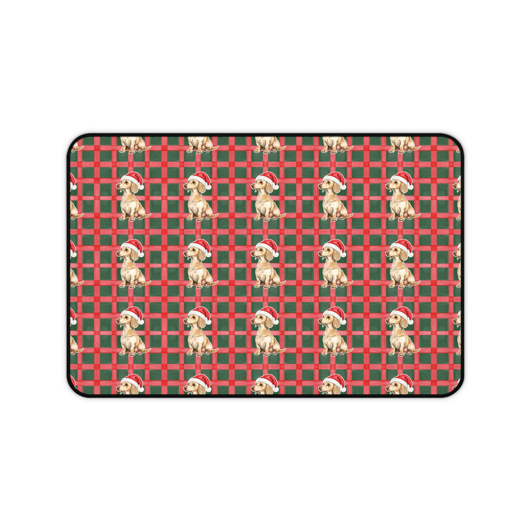 Dachshund Christmas Desk Mat, Red Green Plaid, Santa Dog Desk Pad