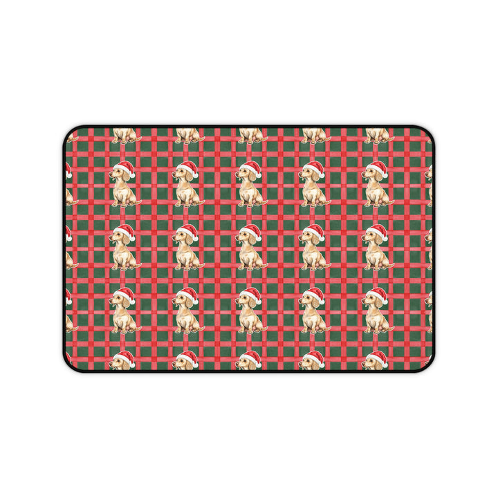 Dachshund Christmas Desk Mat, Red Green Plaid, Santa Dog Desk Pad