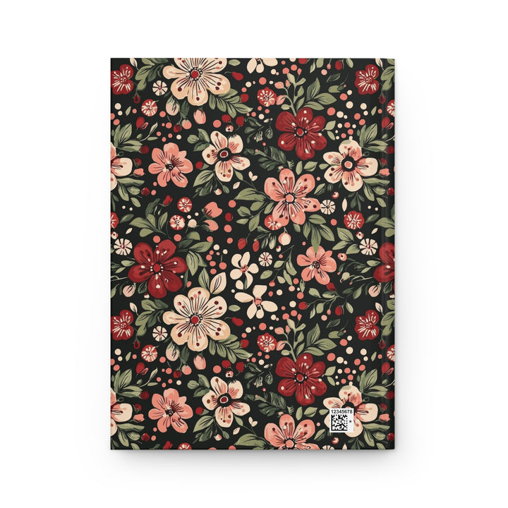 Retro Christmas Floral Hardcover Notebook, Dark Botanical Lined Journal, Pink Red Flower Stationery Gift