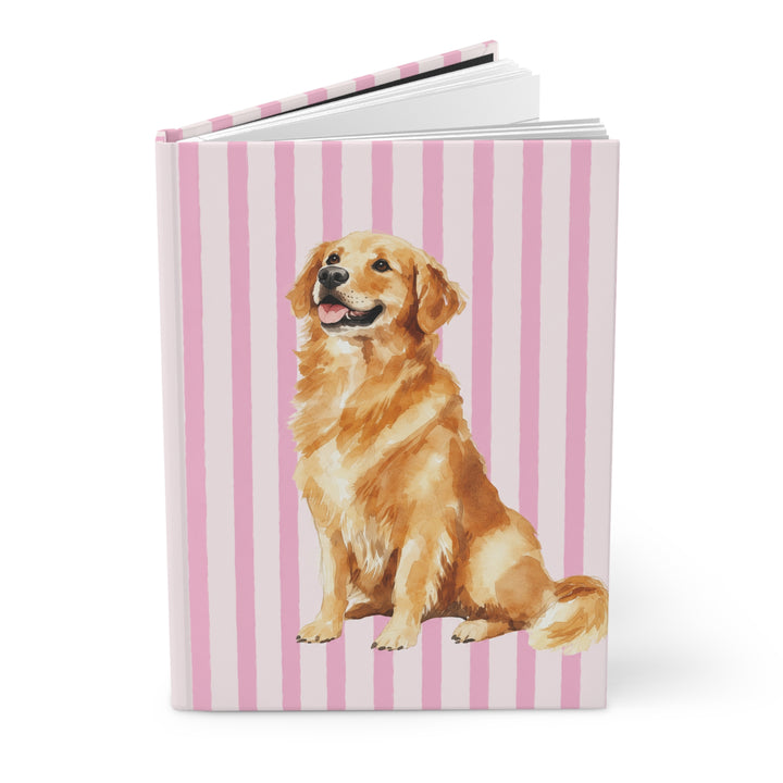 Golden Retriever Journal, Pink Stripe Hardcover Notebook, Golden Retriever Mom Gift, Golden Mama, New Puppy Gift