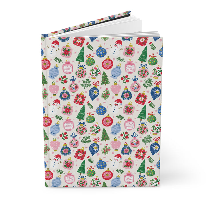 Colorful Christmas Ornament Hardcover Notebook, Pink Blue Holiday Lined Journal, Festive Bauble Stationery Gift
