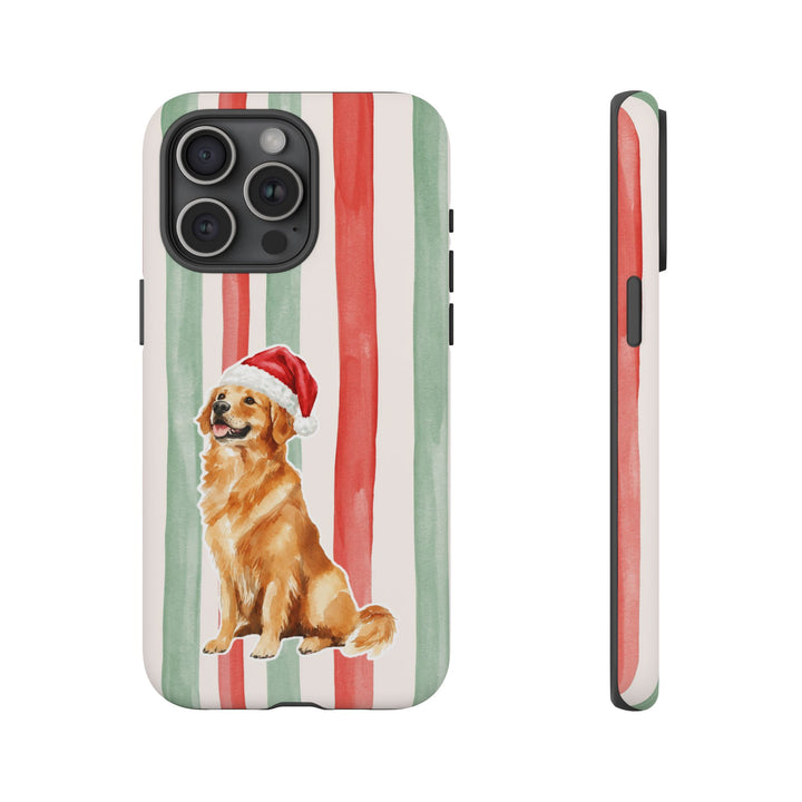 Golden Retriever Christmas Tough iPhone Case, Red Sage Stripes, Santa Dog Phone Cover
