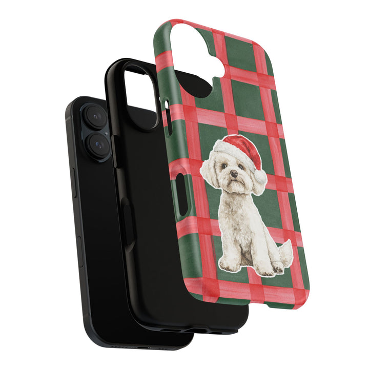 Maltese Christmas Tough iPhone Case, Red Green Plaid, Santa Dog Phone Cover