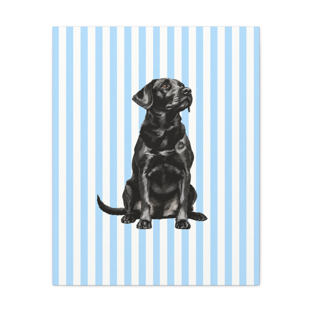 Black Lab Canvas Wall Art, Blue Stripe Labrador Stretched Canvas, Lab Mom Gift