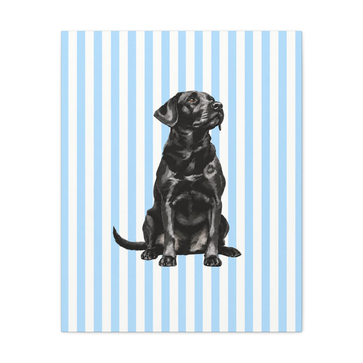 Black Lab Canvas Wall Art, Blue Stripe Labrador Stretched Canvas, Lab Mom Gift
