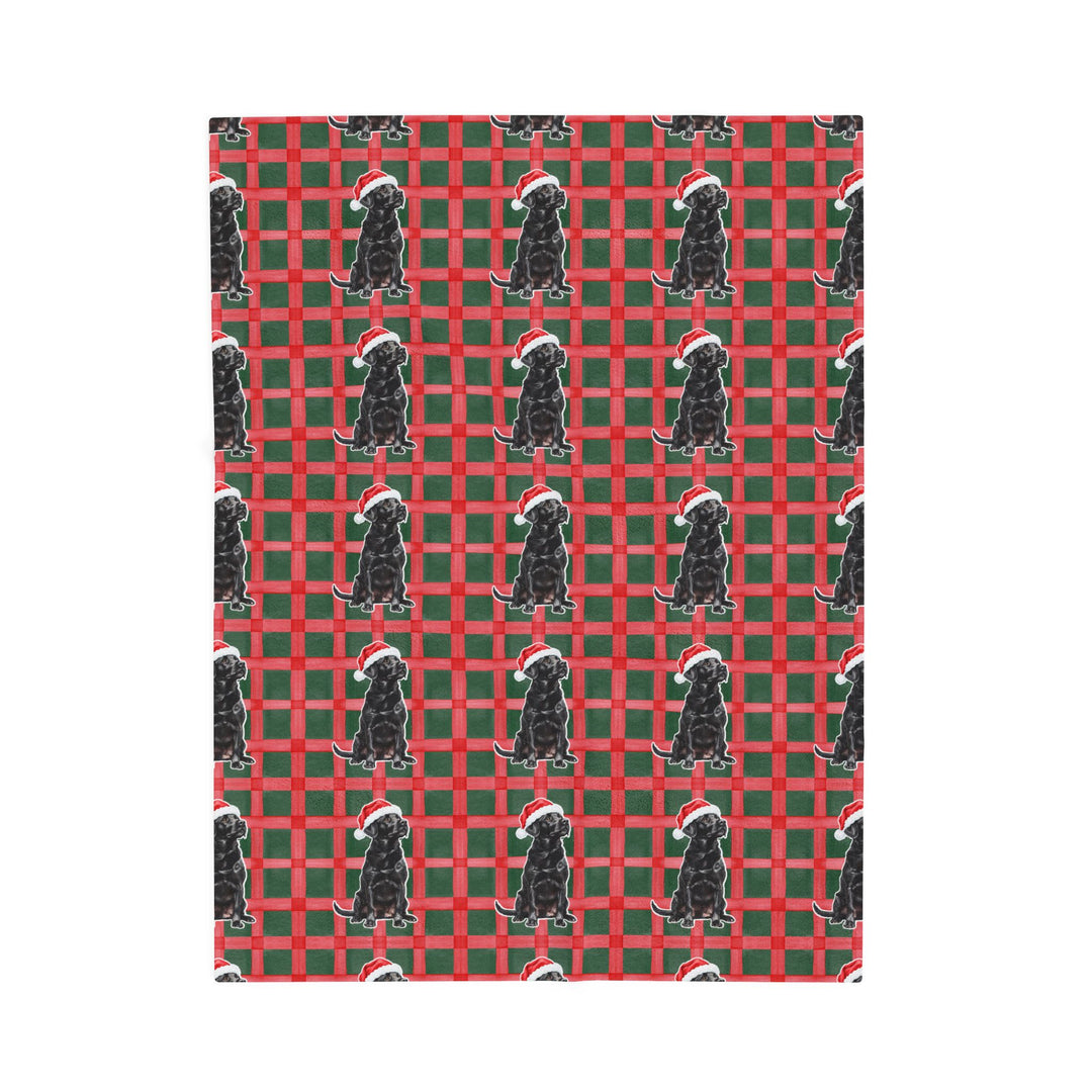 Black Labrador Christmas Velveteen Plush Blanket, Red Green Plaid, Santa Dog Throw
