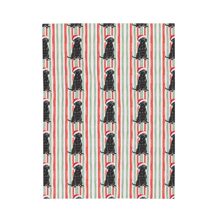 Black Labrador Christmas Velveteen Plush Blanket, Red Sage Stripes, Santa Dog Throw