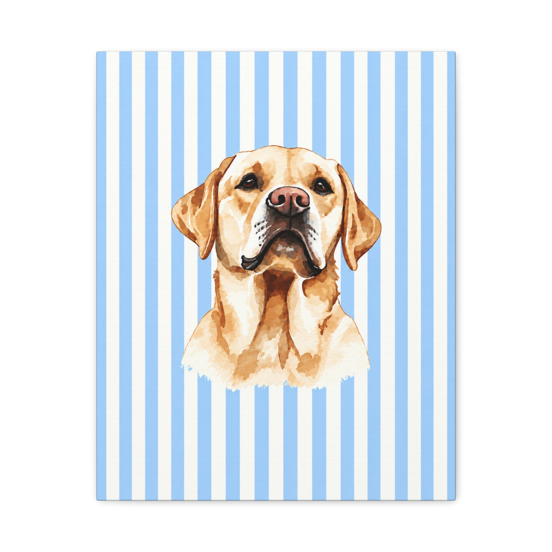 Yellow Lab Canvas Wall Art, Blue Stripe Labrador Stretched Canvas, Lab Mom Gift