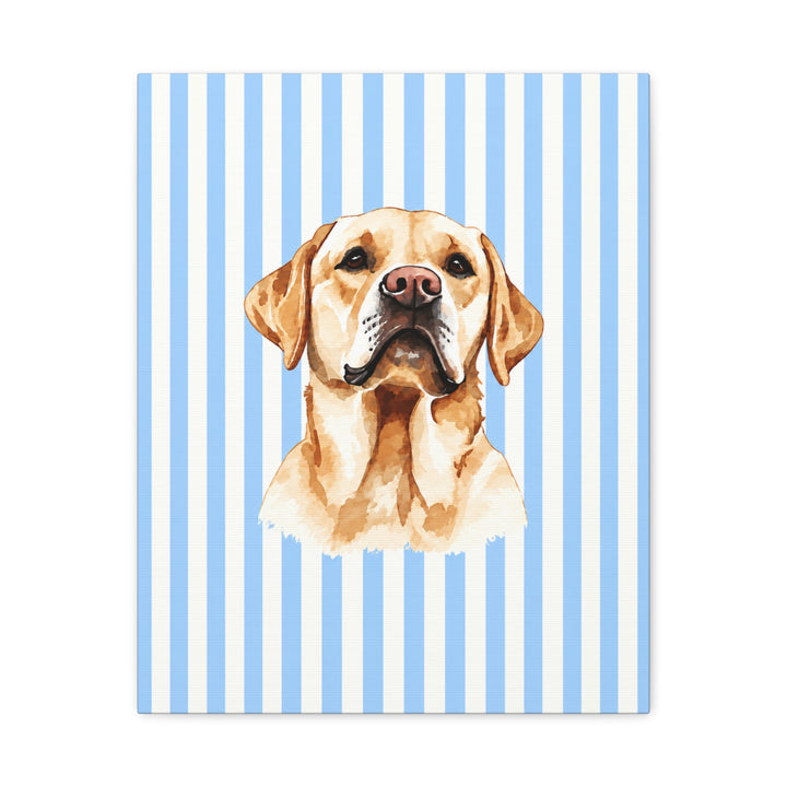 Yellow Lab Canvas Wall Art, Blue Stripe Labrador Stretched Canvas, Lab Mom Gift