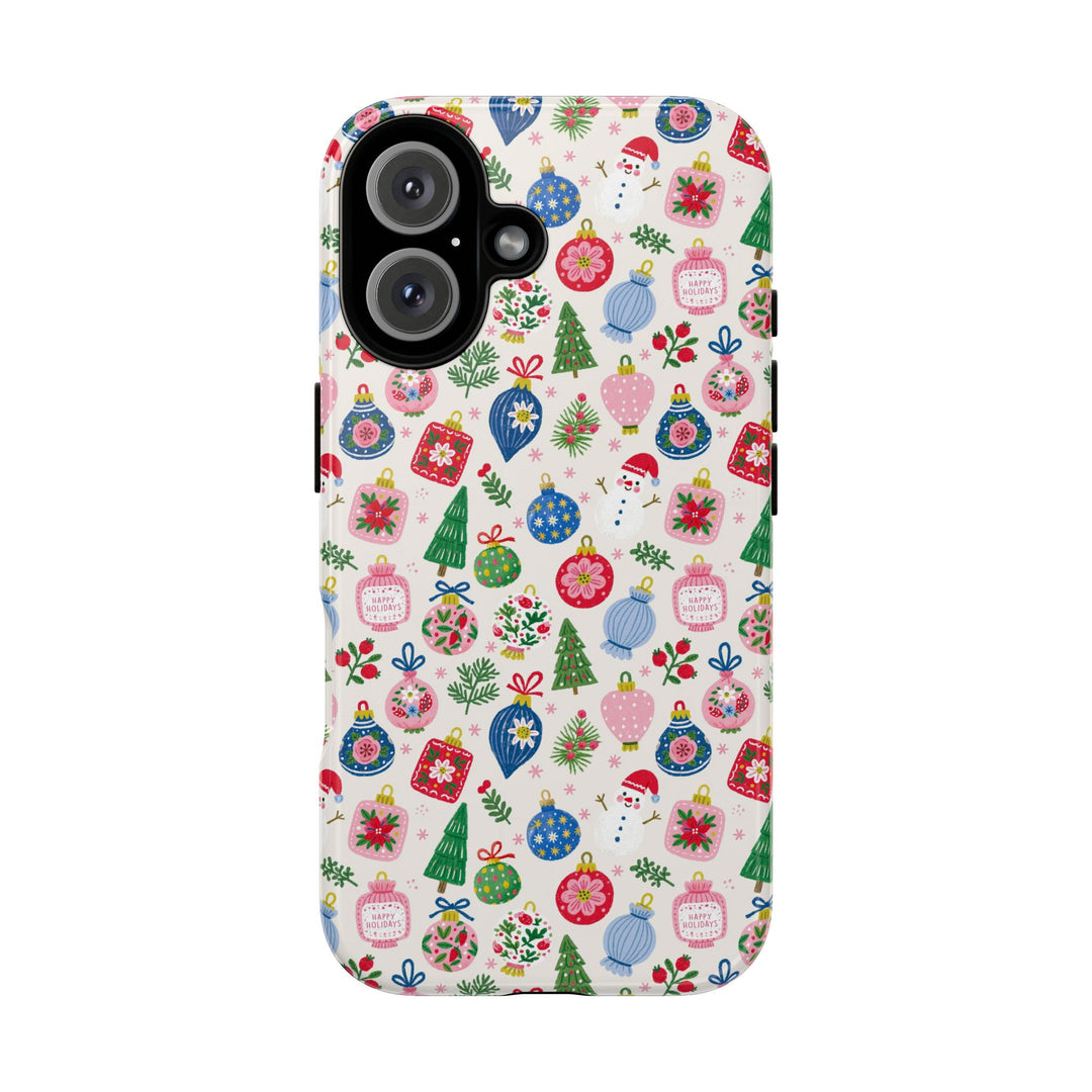 Colorful Christmas Ornament Tough iPhone Case, Pink Blue Holiday Bauble Phone Cover, Matte or Glossy