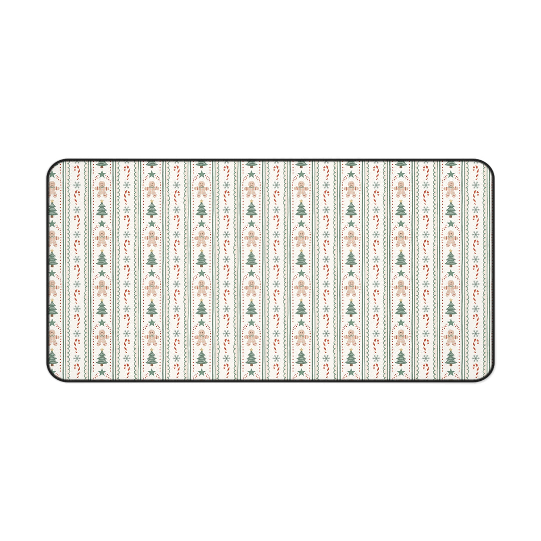 Sage Gingerbread Christmas Desk Mat, Candy Cane Stripe Desk Pad, Vintage Holiday Large Mouse Pad