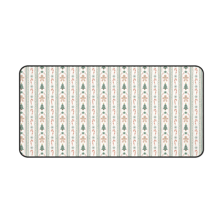 Sage Gingerbread Christmas Desk Mat, Candy Cane Stripe Desk Pad, Vintage Holiday Large Mouse Pad