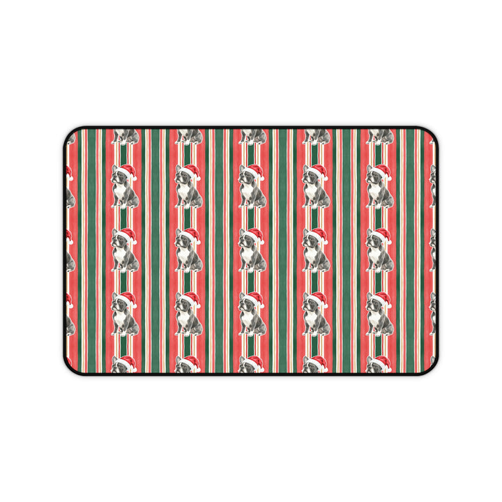 French Bulldog Christmas Desk Mat, Classic Red Green Stripes, Santa Dog Desk Pad