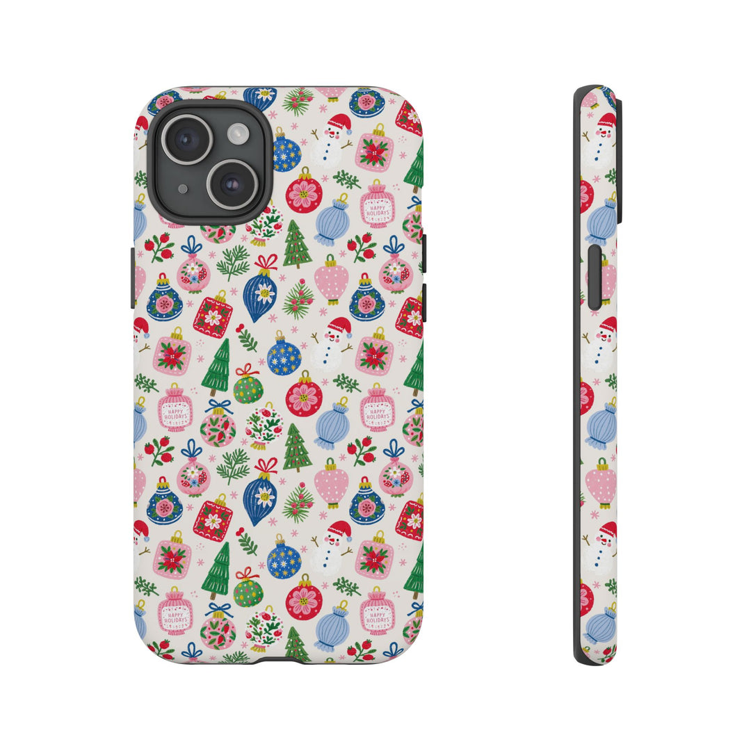 Colorful Christmas Ornament Tough iPhone Case, Pink Blue Holiday Bauble Phone Cover, Matte or Glossy