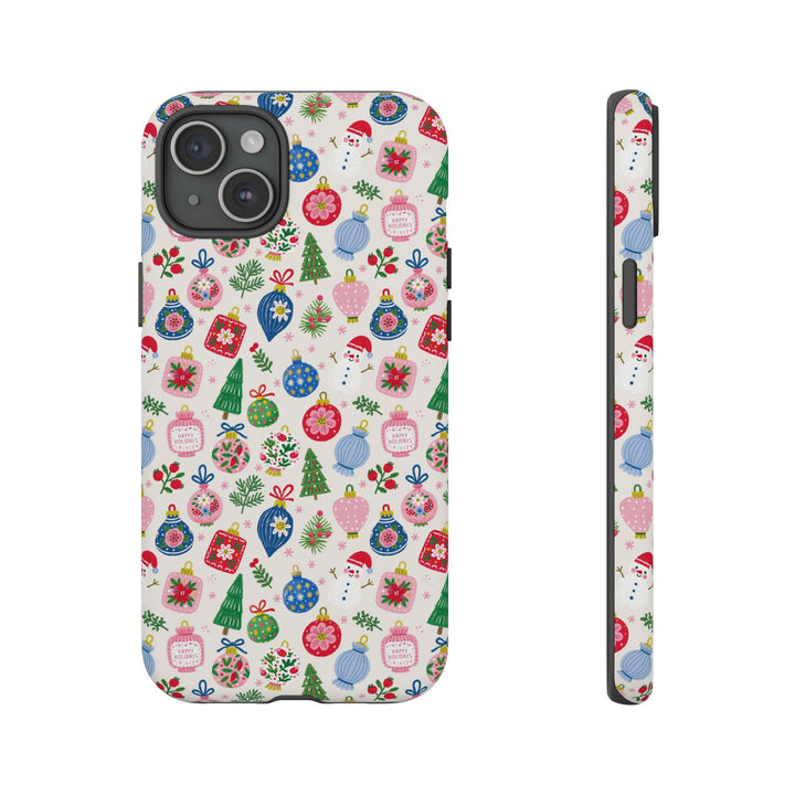 Colorful Christmas Ornament Tough iPhone Case, Pink Blue Holiday Bauble Phone Cover, Matte or Glossy