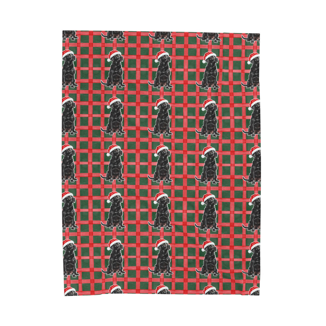 Black Labrador Christmas Velveteen Plush Blanket, Red Green Plaid, Santa Dog Throw