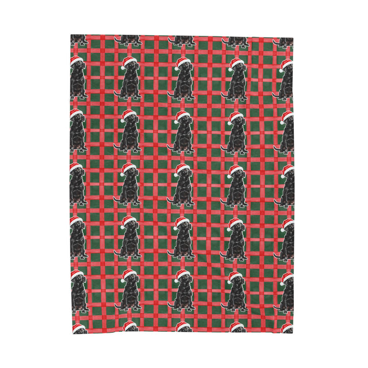 Black Labrador Christmas Velveteen Plush Blanket, Red Green Plaid, Santa Dog Throw
