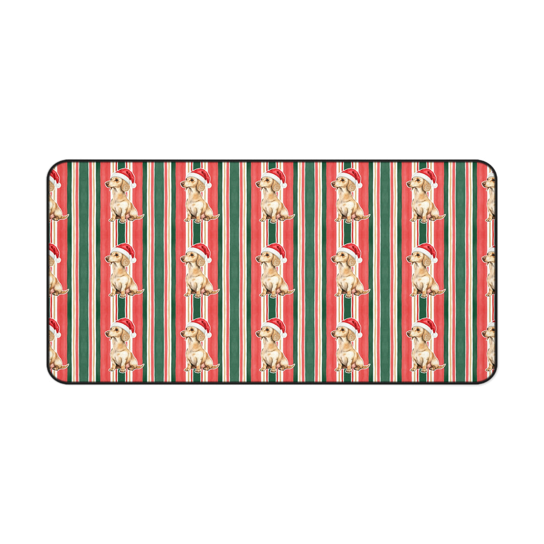 Dachshund Christmas Desk Mat, Classic Red Green Stripes, Santa Dog Desk Pad