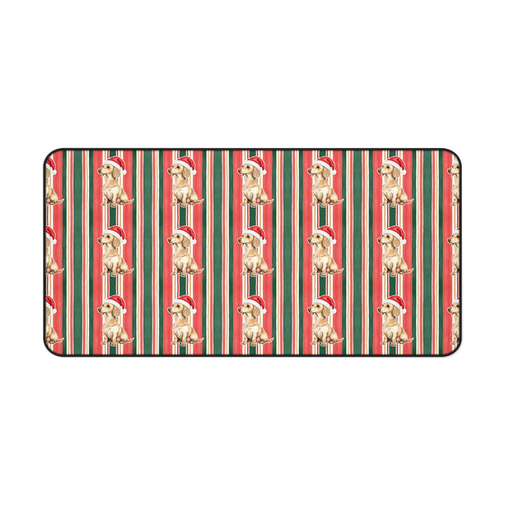 Dachshund Christmas Desk Mat, Classic Red Green Stripes, Santa Dog Desk Pad
