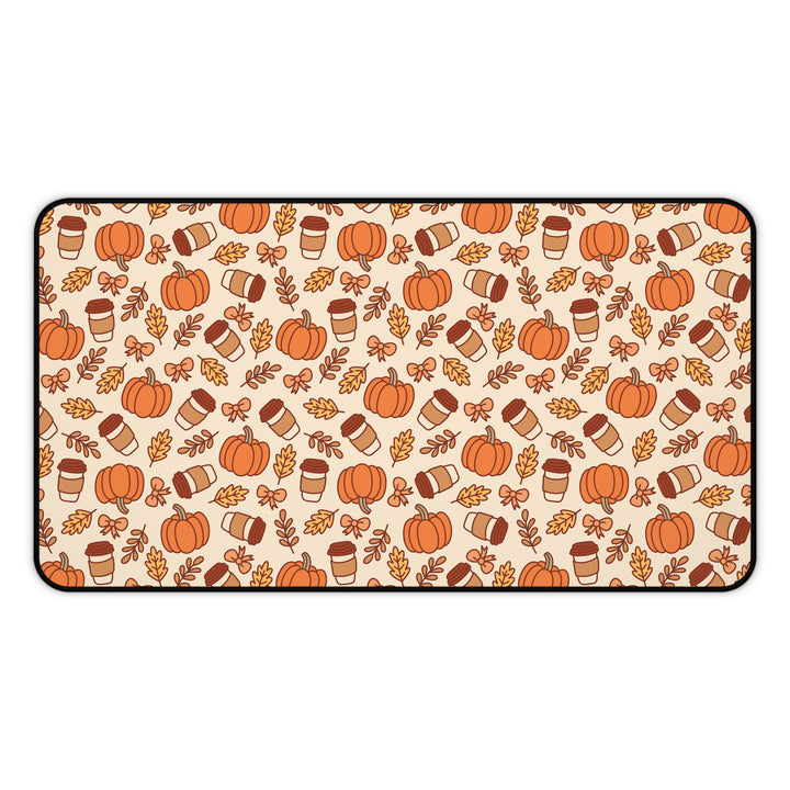 Fall Pumpkin Coffee Desk Mat, Autumn Leaves and Bows Desk Pad, Cozy Large Mouse Pad