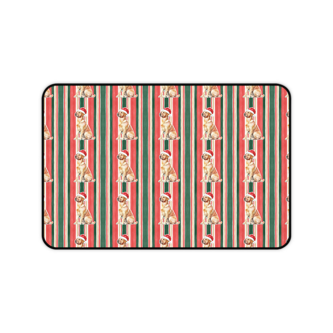 Yellow Labrador Christmas Desk Mat, Classic Red Green Stripes, Santa Dog Desk Pad