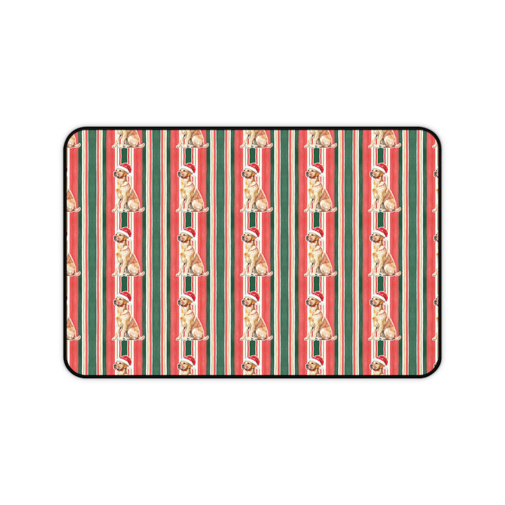 Yellow Labrador Christmas Desk Mat, Classic Red Green Stripes, Santa Dog Desk Pad
