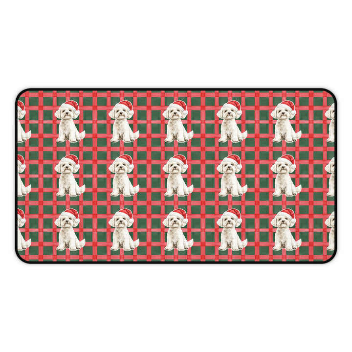 Maltese Christmas Desk Mat, Red Green Plaid, Santa Dog Desk Pad