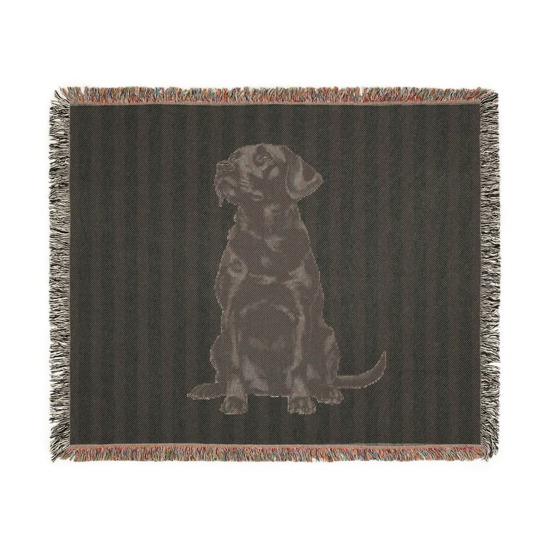 Black Lab Woven Blanket, Blue Stripe Cotton Throw, Labrador Mom Gift, 60 x 50