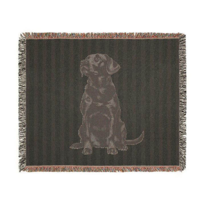 Black Lab Woven Blanket, Blue Stripe Cotton Throw, Labrador Mom Gift, 60 x 50