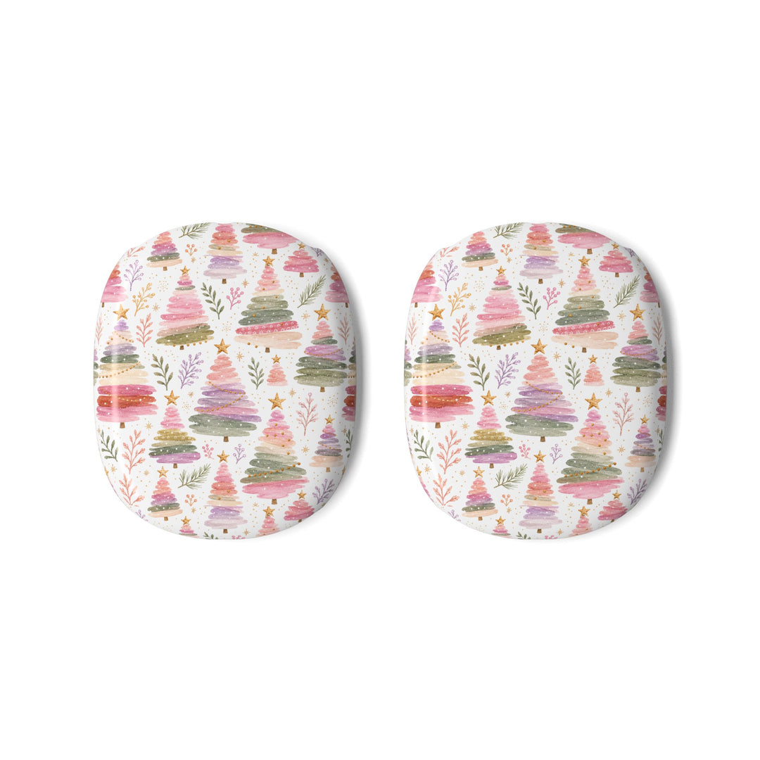Pastel Christmas Tree AirPods Max Case Covers, Pink Watercolor Holiday Ear Cup Shells, Matte or Glossy