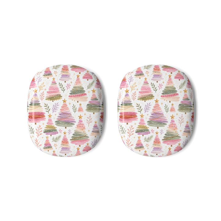 Pastel Christmas Tree AirPods Max Case Covers, Pink Watercolor Holiday Ear Cup Shells, Matte or Glossy