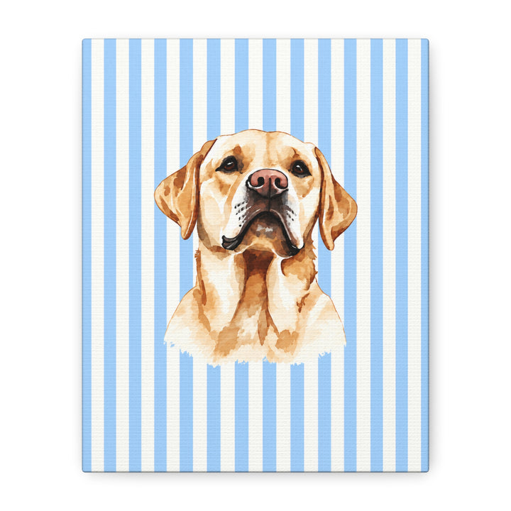 Yellow Lab Canvas Wall Art, Blue Stripe Labrador Stretched Canvas, Lab Mom Gift