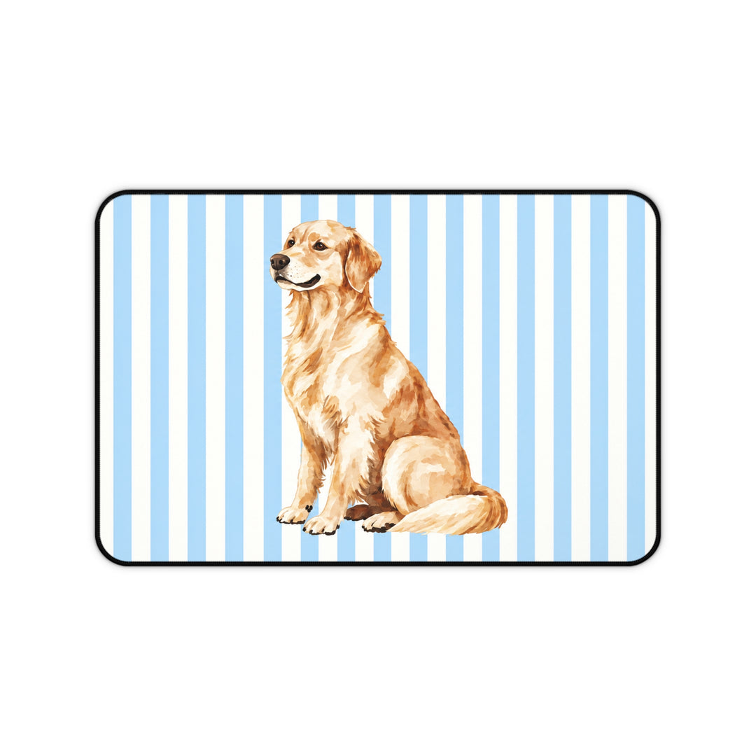Golden Retriever Desk Mat, Blue Stripe Dog Mouse Pad, Golden Retriever Mom Gift