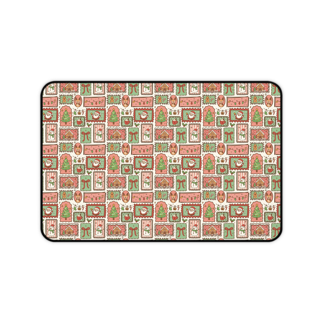 Vintage Christmas Frames Desk Mat, Santa Snowman Gingerbread Desk Pad, Holiday Large Mouse Pad
