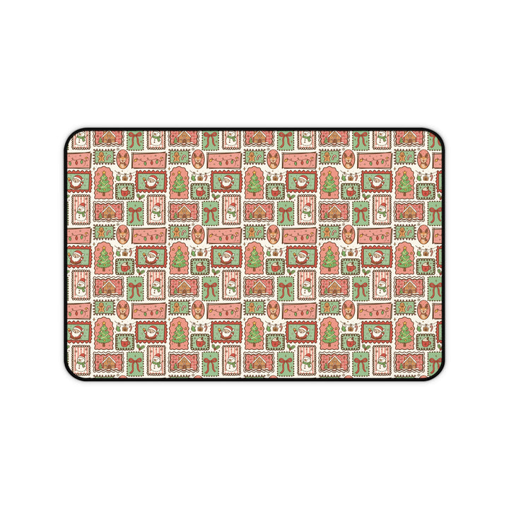 Vintage Christmas Frames Desk Mat, Santa Snowman Gingerbread Desk Pad, Holiday Large Mouse Pad