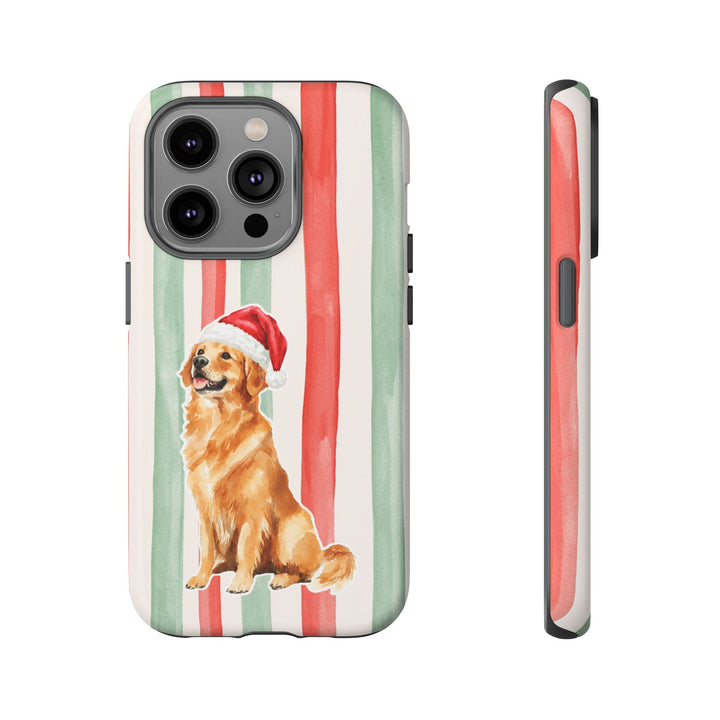 Golden Retriever Christmas Tough iPhone Case, Red Sage Stripes, Santa Dog Phone Cover