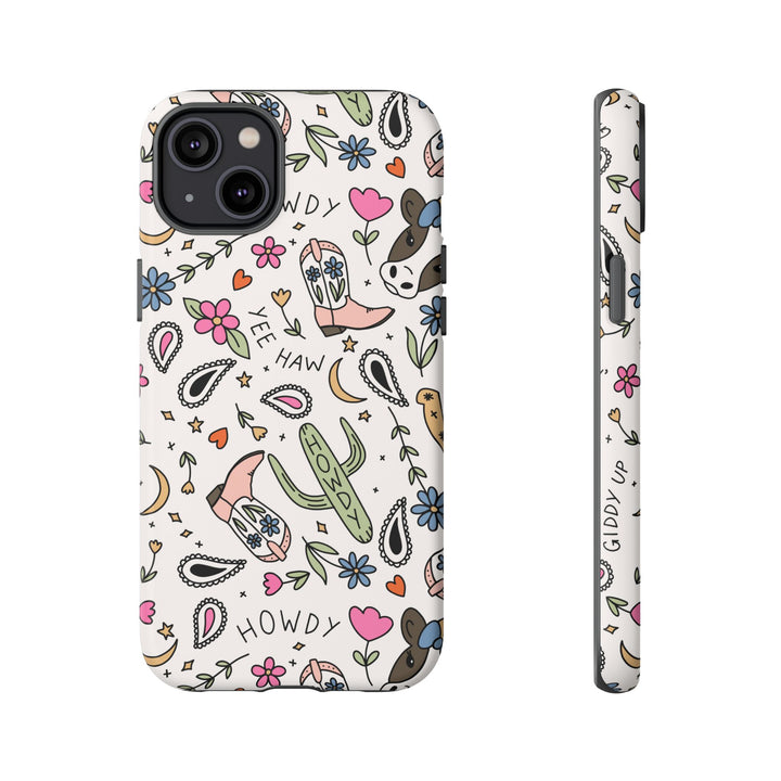 Western Cowgirl Tough iPhone Case, Pink Cowboy Boots and Howdy Phone Cover, Matte or Glossy