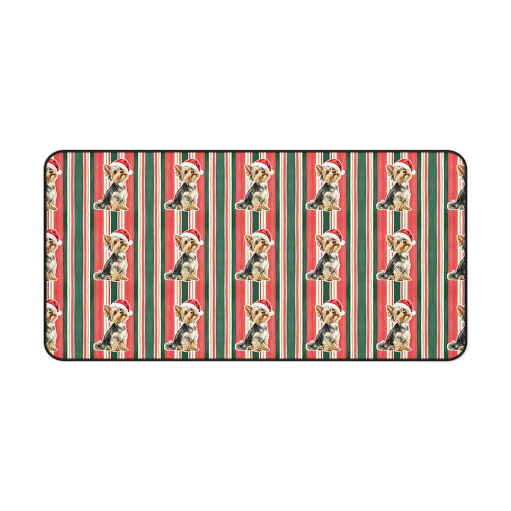 Yorkshire Terrier Christmas Desk Mat, Classic Red Green Stripes, Santa Dog Desk Pad