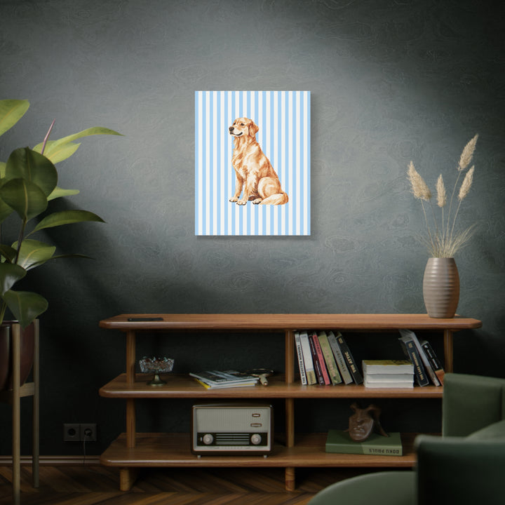 Golden Retriever Canvas Wall Art, Blue Stripe Stretched Canvas, Golden Retriever Mom Gift