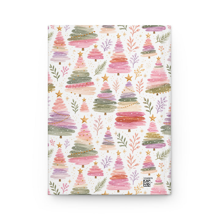 Pastel Watercolor Christmas Tree Hardcover Notebook, Pink Sage Lined Journal, Cute Holiday Stationery Gift